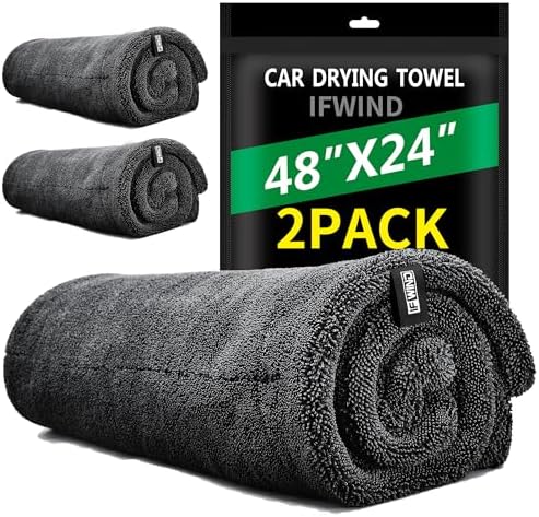 2 Pack Car Drying Towels (48”x24”),Extra Large Double-Twist Pile Drying Towels Car Detailing for Car Care Wash,Car Super Cleaning Supplies Accessories kit,Ultra Absorbency