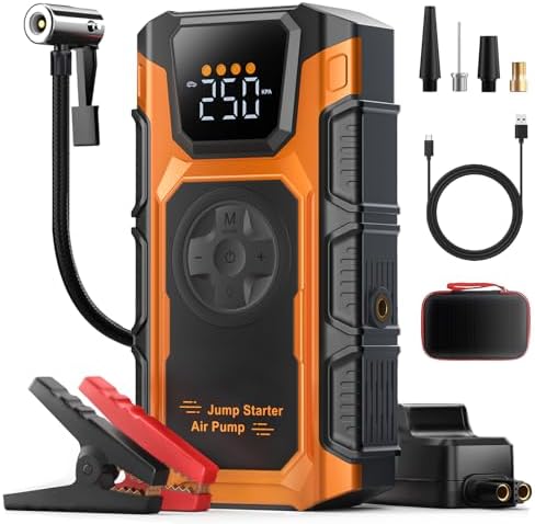 Jump Starter with Air Compressor, 6000A Car Battery Charger Power Jump Box Start 12V Vehicles(Up to 9.0L Gas&7.5L Diesel Engines) Portable Car Booster Jumper Pack Combo150 PSI Tire Inflator