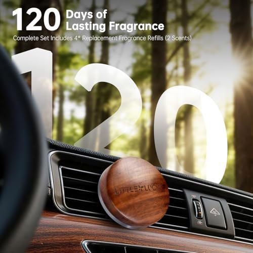 Wood Car Air Freshener Vent Clip, 2-Pack Long Lasting Natural Car Freshener | Plant-Extract Fragrances from MANE France, Hidden Vent Clip & 4 Refill Pads Included, Walnut Wood
