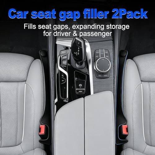 Car Seat Gap Filler 2 Pack with 180° Flip Design - Premium TPE Seat Console Organizer with Storage Box - Universal Fit for Car SUV Truck - Anti-Drop Crevice Blocker (Black)