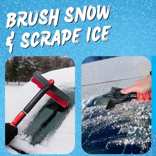 RevHeads Ice Scraper for Car Windshield with Snow Brush - Telescopic Handle to 28" - Brush End to Clear Snow, Chisel Side for Frost, Claw Side for ICY Chunks