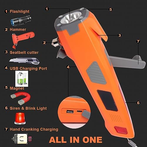 LUXON 8 in 1 Car Emergency Escape Tool Safety Rescue Hammer (Orange)