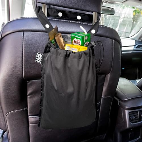 Cute Hanging Car Trash Garbage Bag 100% Leakproof Waterproof Multipurpose for Car Back Front Seat Console with Hanging Strap (Black)