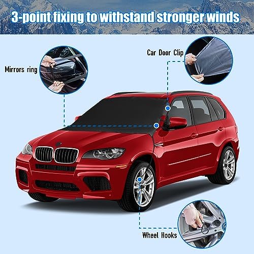 Windshield Cover for Ice and Snow, Car Windshield Snow Cover Winter Ice Sunshade Protector, Universal Fit SUV Auto Car Cover Snow Water Proof UV Dust Resistant, 63 Inches Wide