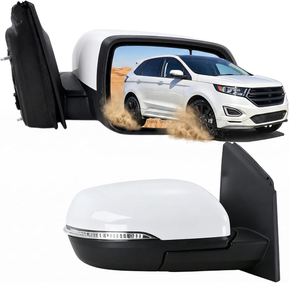Left Driver Side Mirror Fits 2015 2016 2017 2018 2019 2020 2021 2022 2023 2024 Ford Edge With Manual Folding Heated Turn Signal Puddle Light Blind Spot White Replace#JT4Z-17683-FB(9Pins)