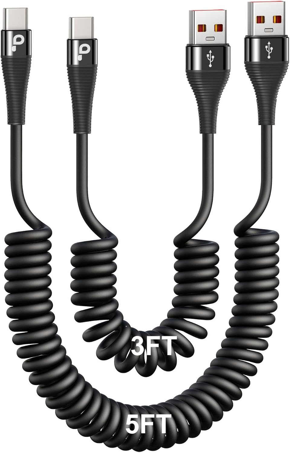 USB C Cable Fast Charging, 2Pack 3ft Coiled USB A to Type C Charge Cord for