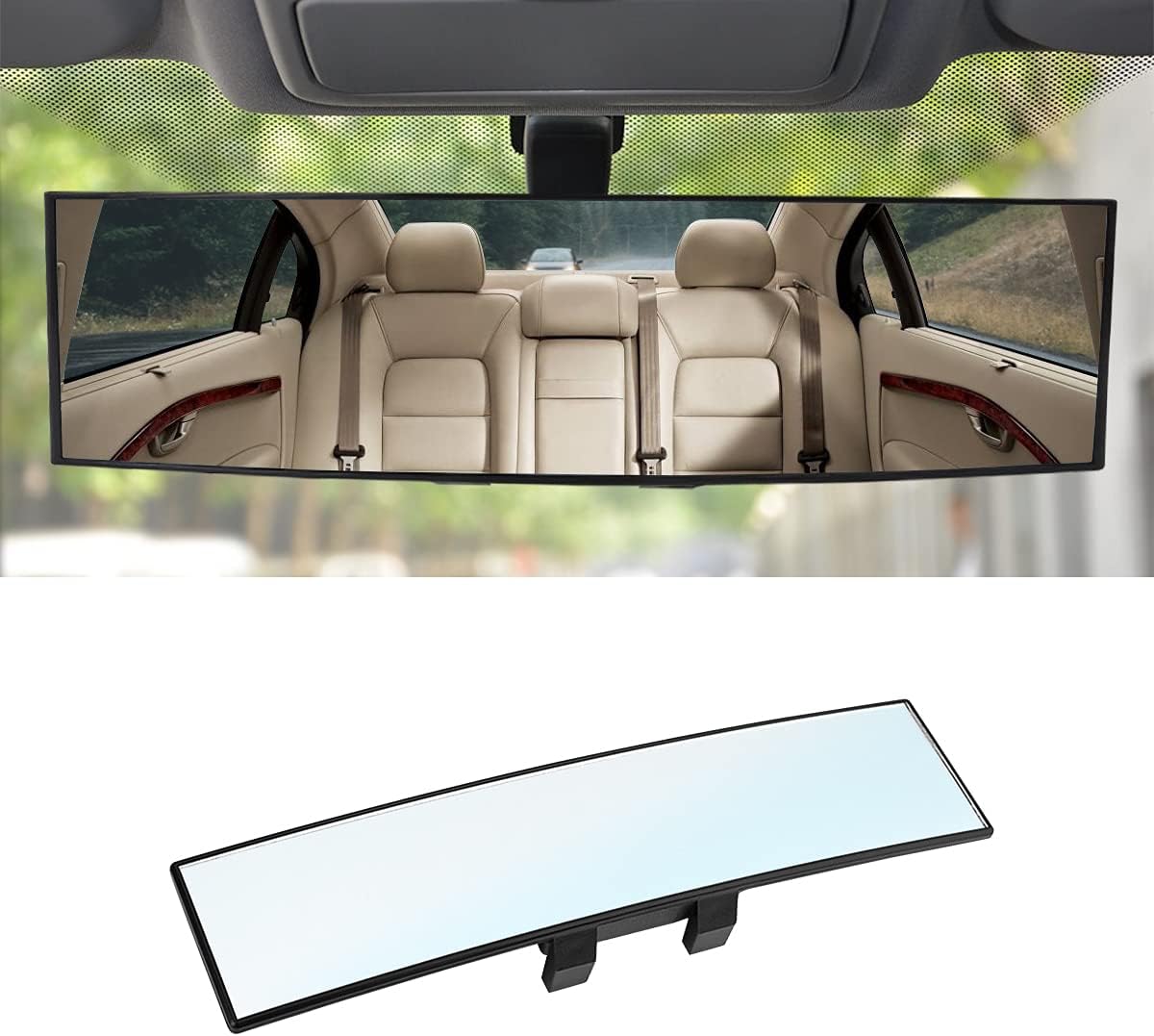 8sanlione 12 Inch Panoramic Car Rearview Mirror, Blue