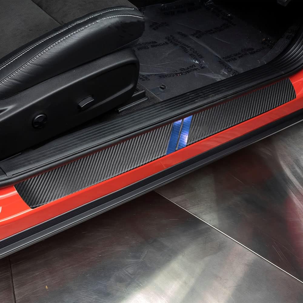 LEXLEY 3D Hash Mark For Dodge 2010-2023 Challenger Carbon Fiber Style Leather Door Sill Protector Anti-Dirty Scuff Plate Cover Guard Sills Protector Trim,Welcome Pedal Protect 2PCS -RED