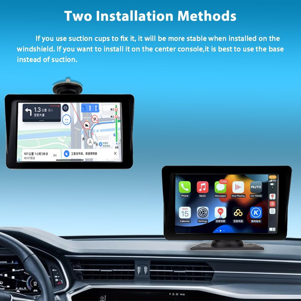 Sunweyer Car Television Wireless Carplay& Android Auto Screen, Portable Car Stereo,7 inch IPS Touchsreen Display, Support 1080p Backup Camera & Bluetooth/AUX/FM Transmitter