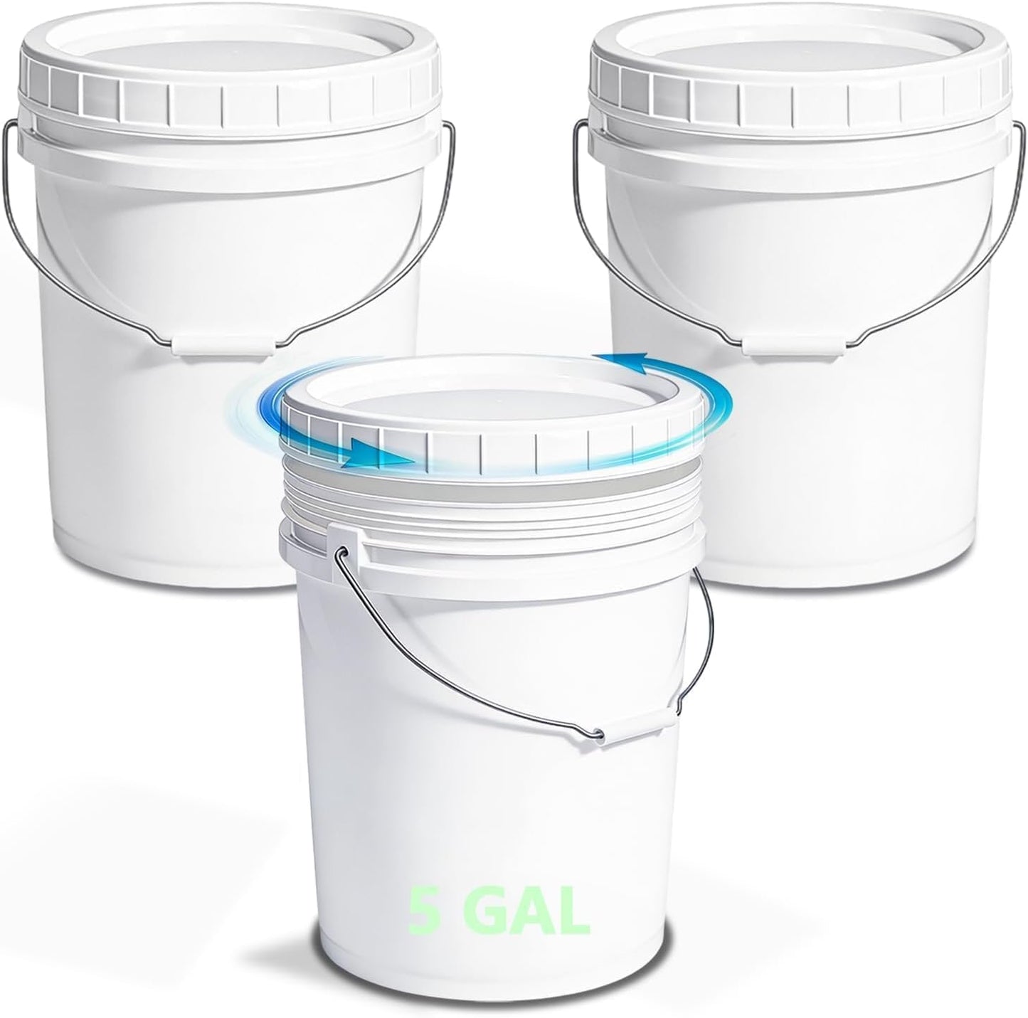 3PCS 2.5 Gal White Buckets Set, Durable Plastic Storage Containers with White Lids & Handles, Food Grade Pail for Home, Paint & Water Storage