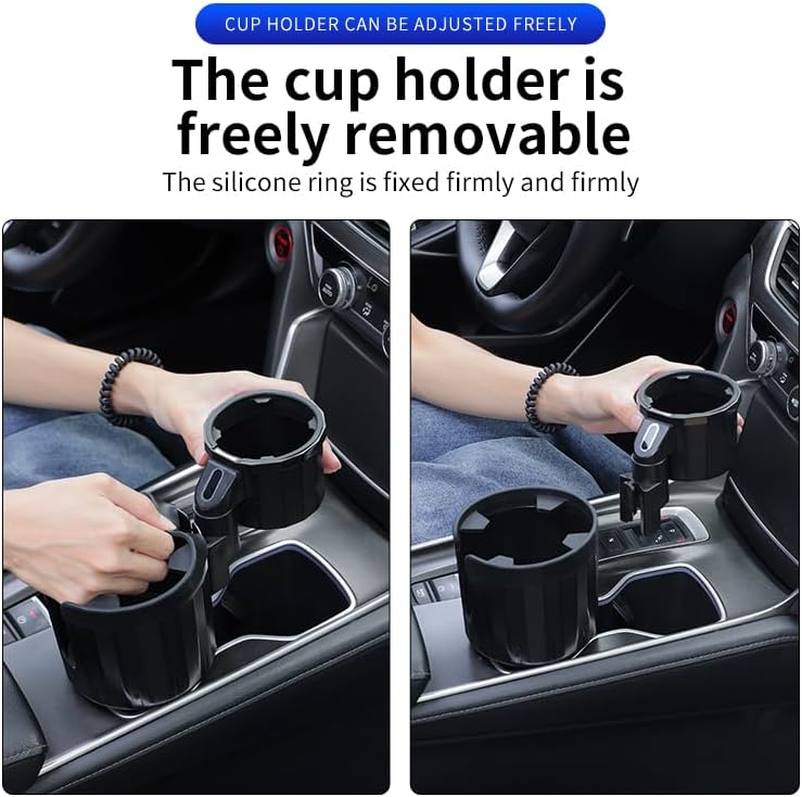 Upgrade Dual Cup Holder Expander, 2-in-1 Car Cup Holder Fit for Yeti, Hydroflask, Large Water Mug Coffee Bottles 10-46 OZ, Cup Holder Insert with Expandable Base for Cars SUVs Truck