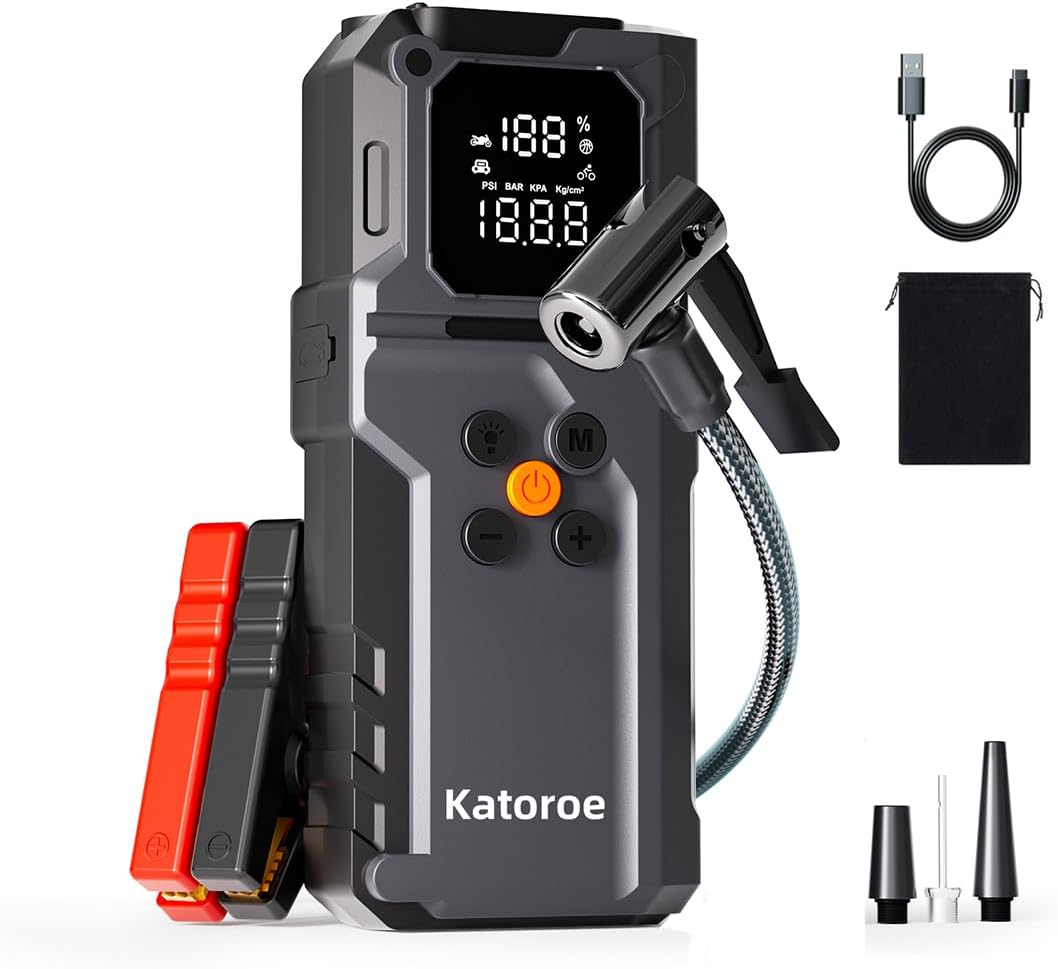 Jump Starter with Air Compressor, 4000A Car Battery Jump Starter Portable (9.0L Gas/7.0L Diesel), 150PSI 12V Jump Starter Jump Box with Jumper Cables, LED Light