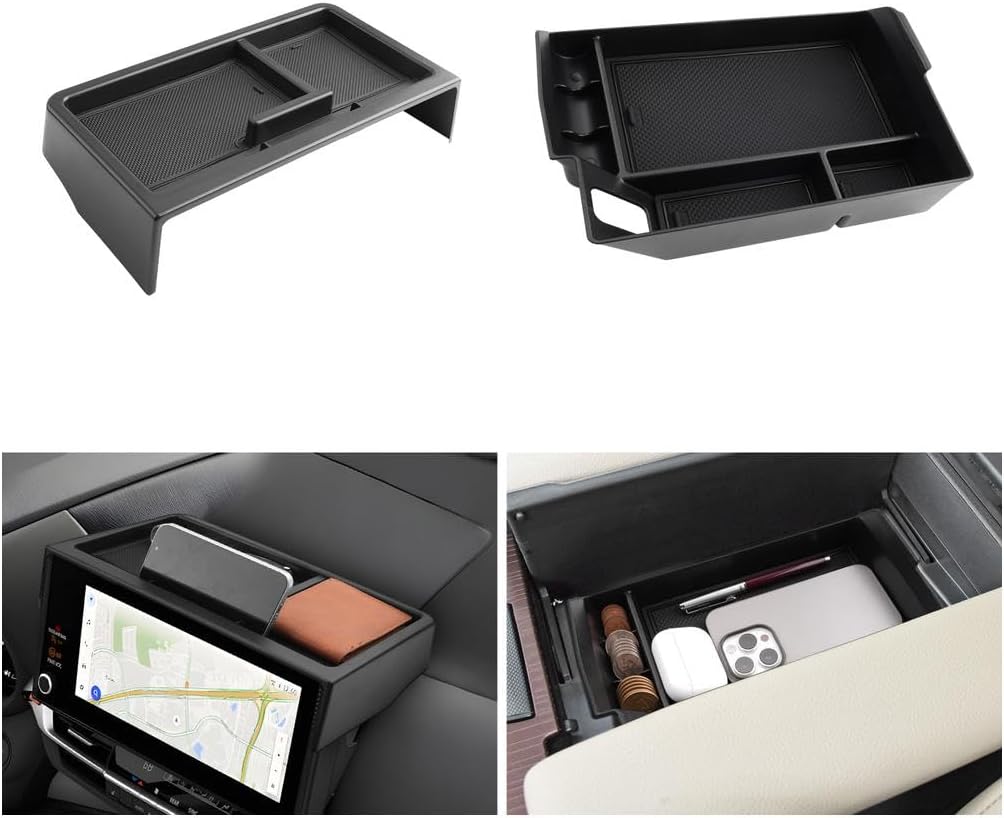LUWU Lower Center Console Tray Storage Box for 2021 2022 2023 2024 2025 2025 Toyota Sienna Accessories Console Bottom Organizer ABS Material Interior Black 2-Pack (Not Fit w/Refrigerator)