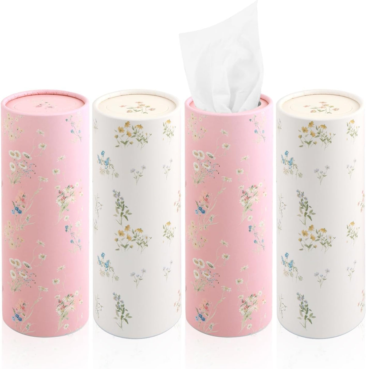 4PCS Pull Out Cars Tissue Holder,Refillable Car Tissues Cylinder with 30-Count Per Box,Multifunctional Car Tissue Box for Cars as Automotive Garbage Cans/Pen Holders (Black)