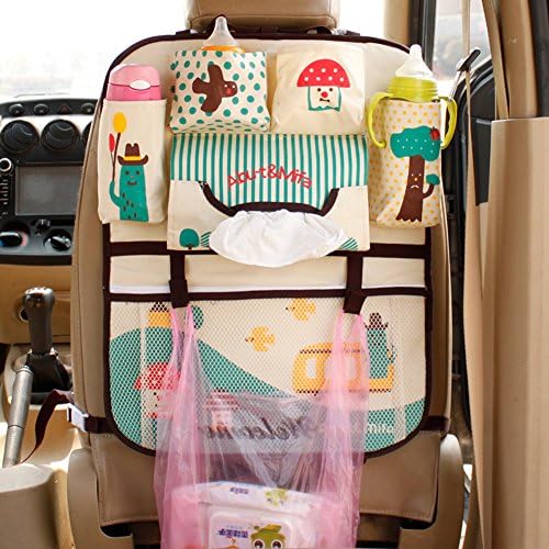Cute Cartoon Portable Car Seat Back Storage Bag Organizer Pockets Seat Back Protector for Kids