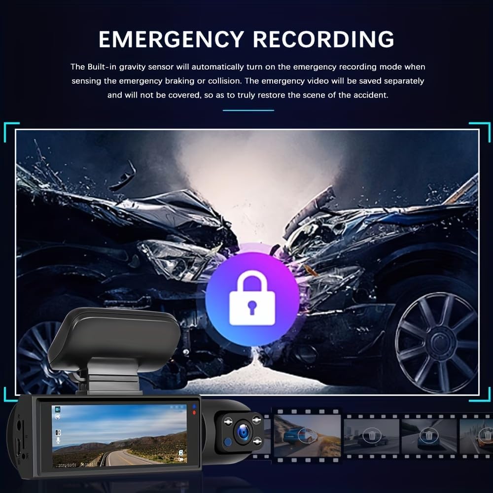 1 Set 1080P Dual Camera Dash Cam for Cars, Front and Inside, IR Night Vision Loop Recording Wide Angle Car DVR Camera with IPS Screen Dual Lens Car Dashboard Video Cam As a Gift