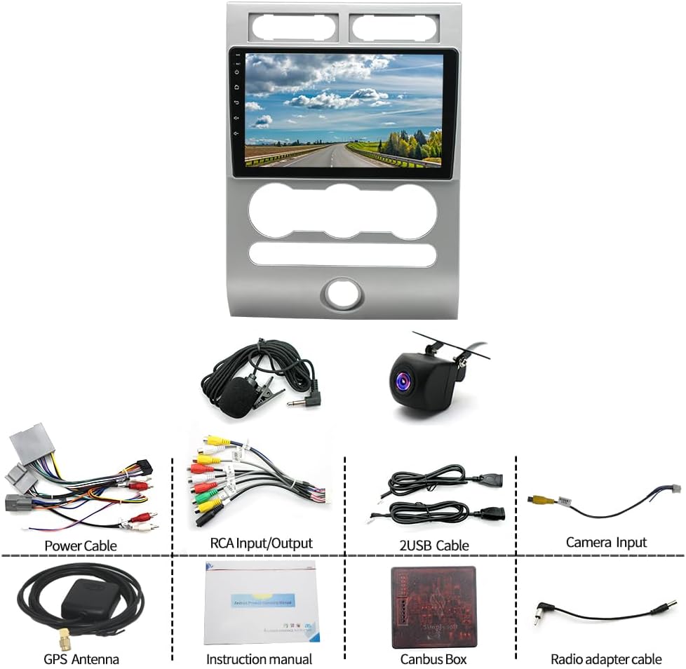 Android 13 Car Stereo Radio Compatible for Ford Expedition 2007-2014, 9inch Touchscreen Car Radio with WiFi GPS Navigation Bluetooth FM/RDS Mic SWC+AHD Rear Camera, 2+32GB