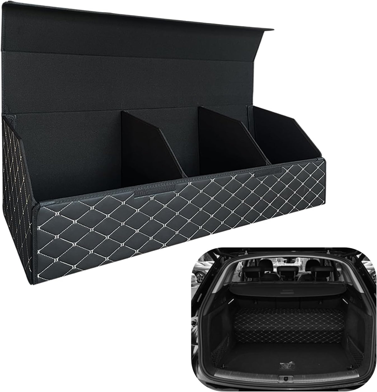 Car Trunk Organizer for Buick Enclave - Custom Fit,4-Layer Cover,Leather,Large Space Outdoor Trunk Organizer,All-Season Use for Buick Enclave 2008-2017