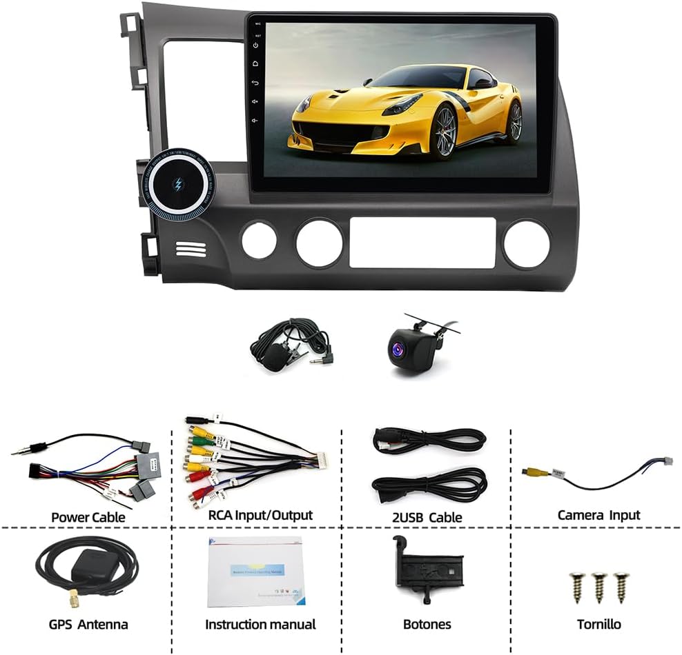 Android 14 Car Stereo Radio Compatible for Honda Civic 2006-2011, 10inch Touchscreen Car Radio with GPS,Bluetooth,FM/RDS Radio,Mirror Link,HiFi + AHD Backup Camera 2G+32G