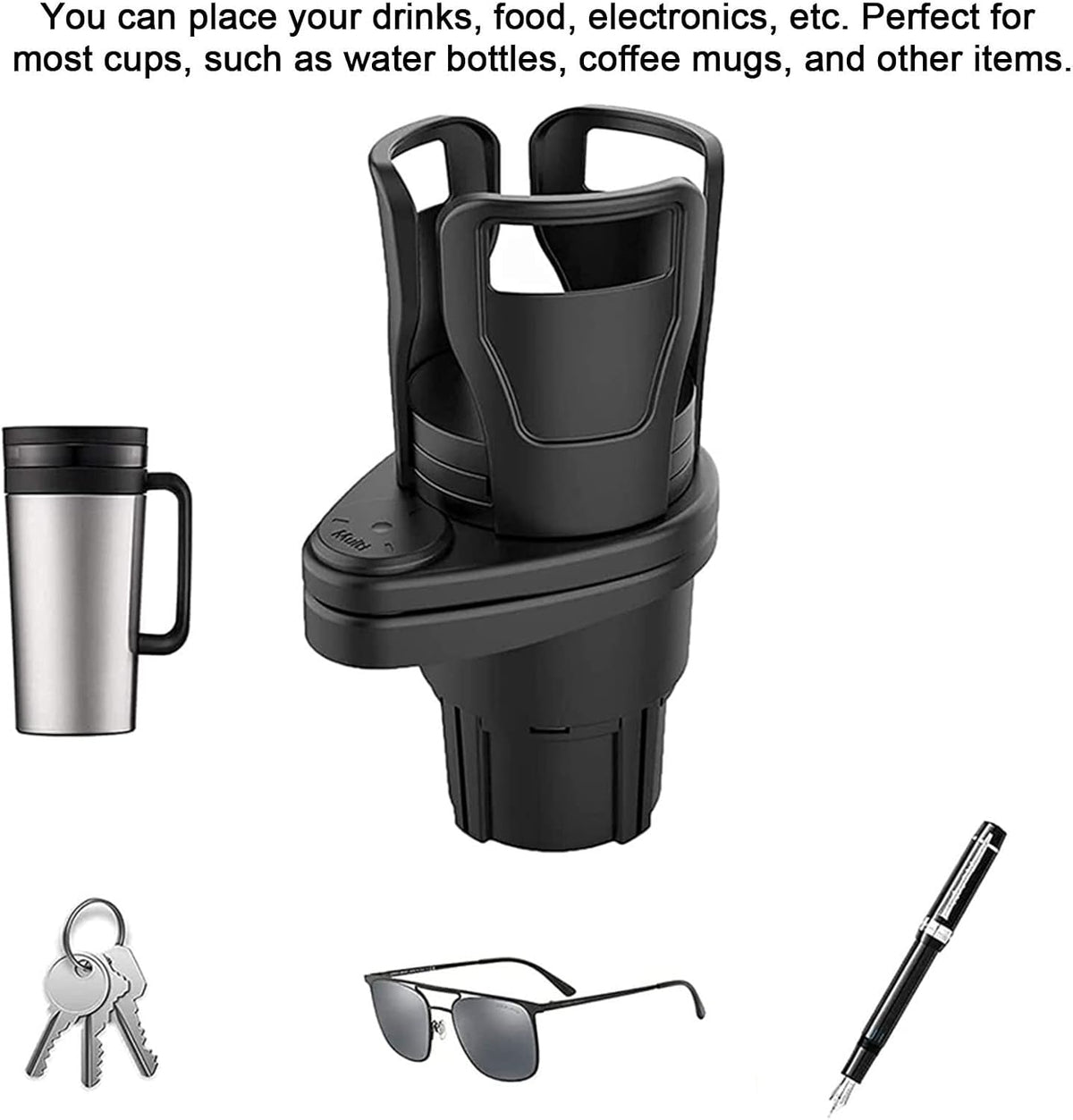 Cup Holder Multifunctional Adjustable 2in1 Car Seat Cup Holder Car Cup Holder Expander Adapter for Water Bottle Drink Coffee Food Storage (Matt Black)