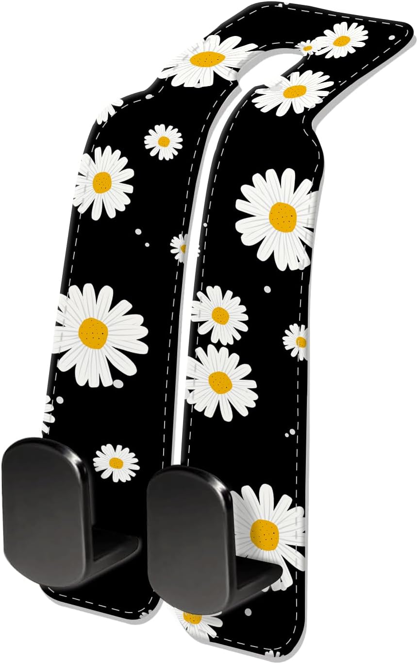 Car Seat Headrest Hook, Universal Leather Cute Hanger Holder Hook, Storage Organizer Interior Accessories for Purse Bags Handbag Glitter Colorful Pattern