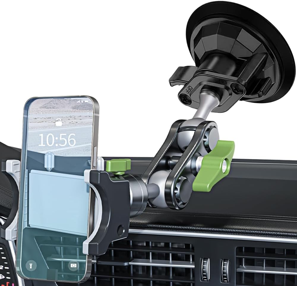 Car Phone Holder-Phone Mount for Car Windshield & Truck-Holder with 360° Rotating Metal Arm-Mount with Super Stable Suction Cup for All Vehicles