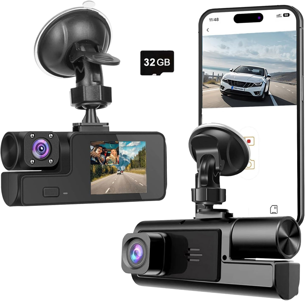 1080P Dual Dash Camera for Car Front and Inside Dashcam Car Security Video Recorder,170°Wide Angle Vehicle Cam,WDR,G-Sensor,Loop Recording,Night Vision (Dual Dash Cam Without Card)