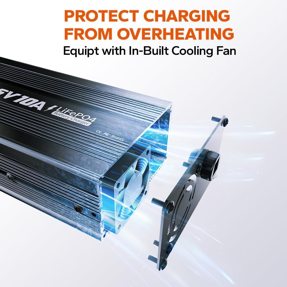 LiTime 12V 10A Lithium Battery Charger for 12.8V LiFePO4 Batteries, AC-DC