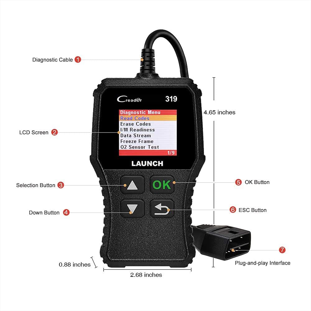 Launch CR319 OBD2 Scanner Engine Fault Code Reader for OBD2 Protocol Cars