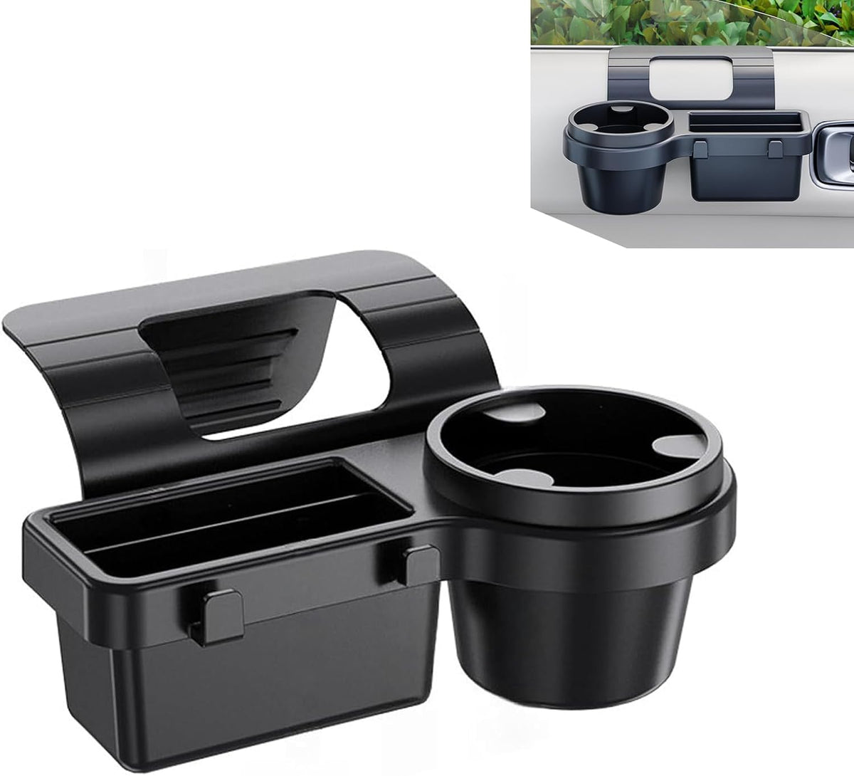 Car Door Window Organizer, Multi-functional Vehicle Storage Organizer Rack, ABS Insert Installation Cup Holder & Phone Stand, Universal for Most Cars, Trucks, SUVs (Black #A)