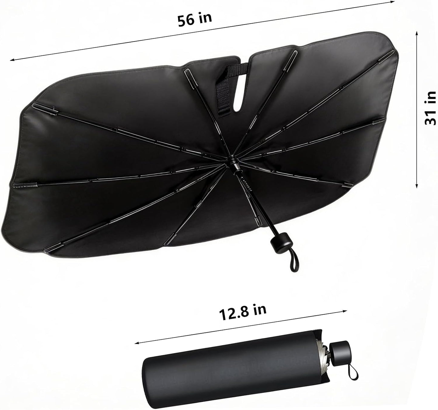 Windshield Sun Shade Car Umbrella: Foldable Retractable Front Window Sunshade Shield with Heat-Insulating Coating - Portable Protection from Heat & UV Rays for Cars, SUVs & Trucks
