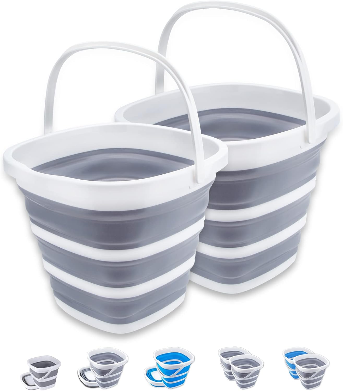 Collapsible Bucket 10L 2.6 Gallon Cleaning Bucket Mop Bucket Folding Foldable Portable Small Plastic Water Supplies for Outdoor Garden Camping Fishing Car Wash Space Saving Grey Square