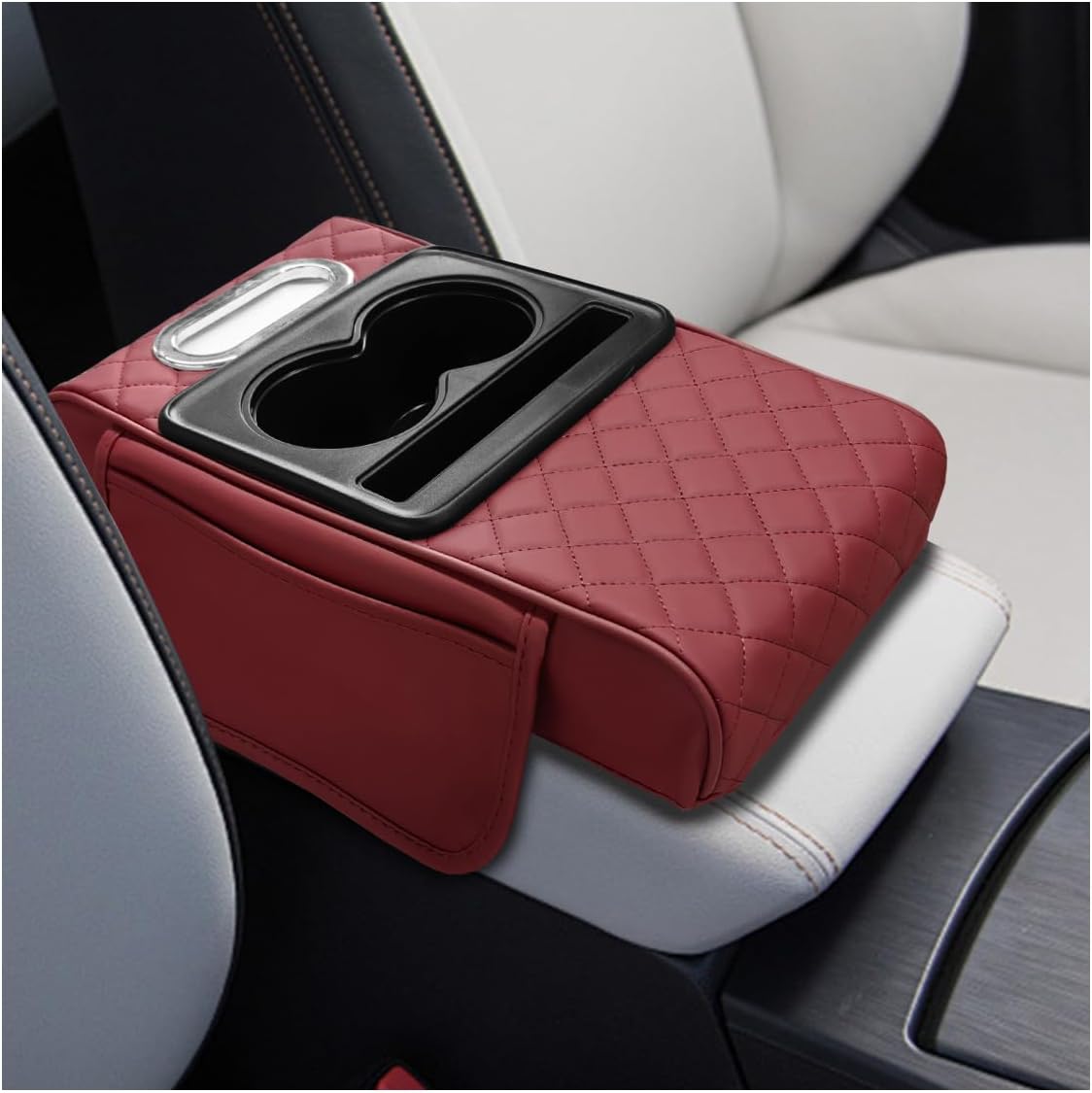 Leather Car Center Console Cover, Armrest Booster Cushion, Black