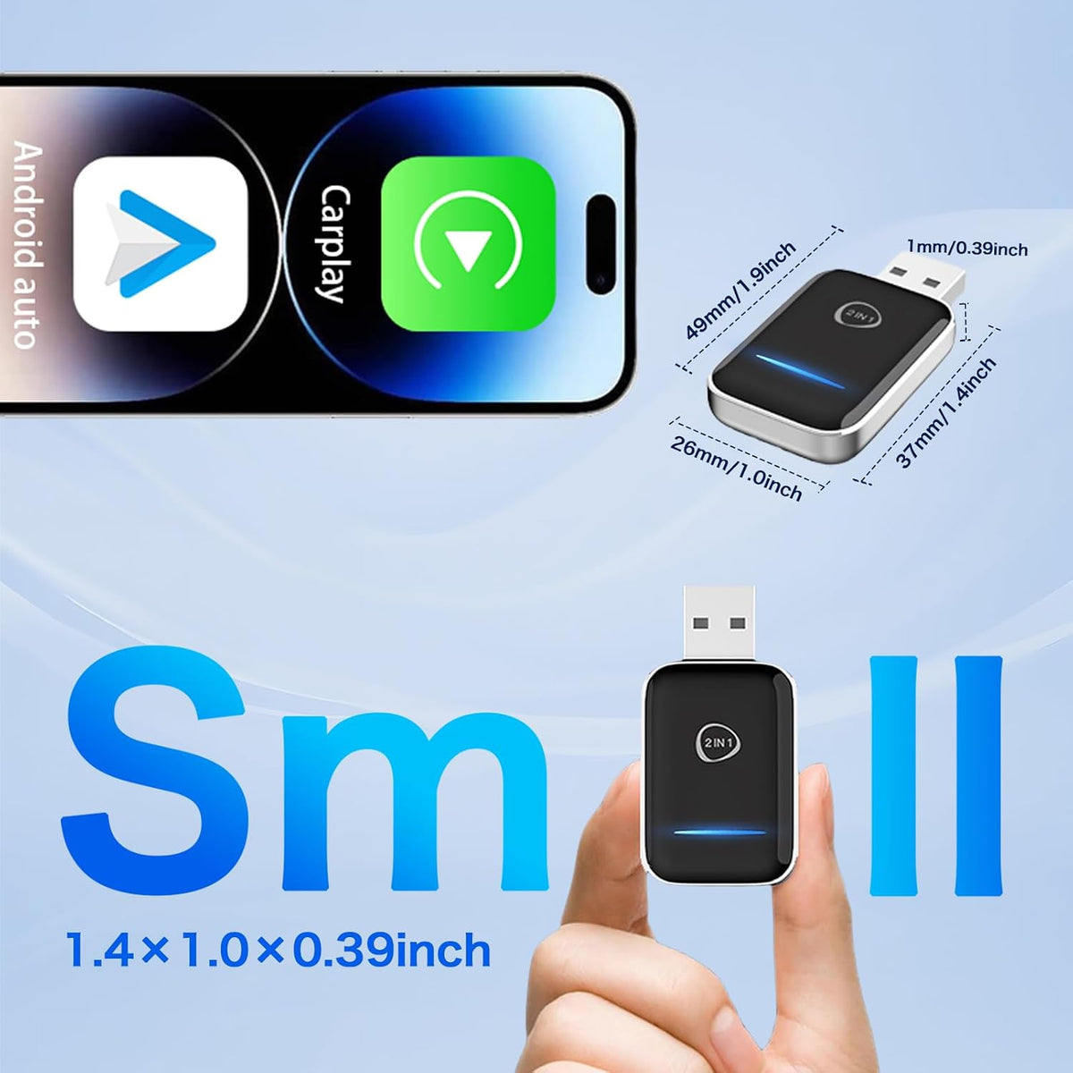 Wireless CarPlay & Android Auto Adapter, Plug & Play | 5GHz/2.4GHz Dual-Band WiFi, Auto-Connect, Low Latency, Compatible with iPhone iOS 10+ and Android 11+