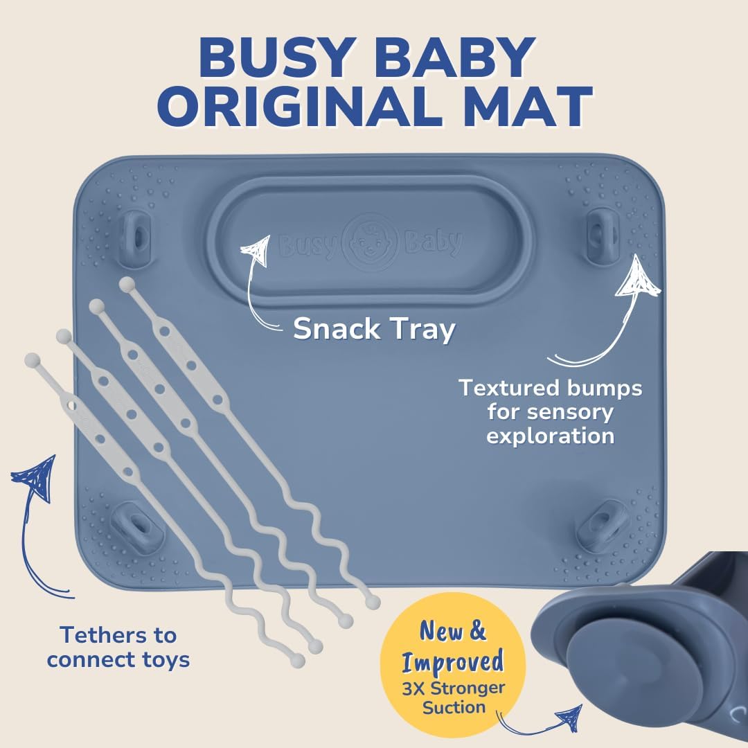 Busy Baby Mat Bundle 1 Original+1 Mini Mat with 6 Straps & Wet Bag (Pewter)