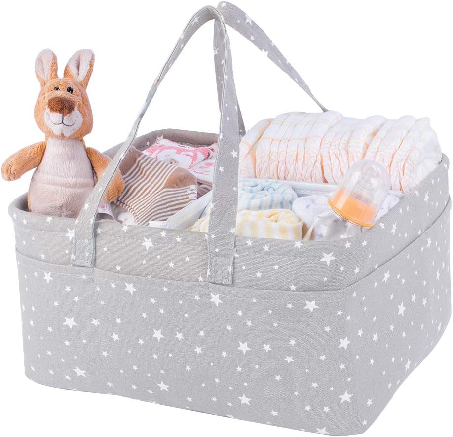 Baby Diaper Caddy Organizer- Extra Large Portable Diaper Basket with Removable Divider, Multi-Use Nursery Organizer for Diapers,Wipes,Baby Essential-Perfect Baby Basket bag Registry Must Have