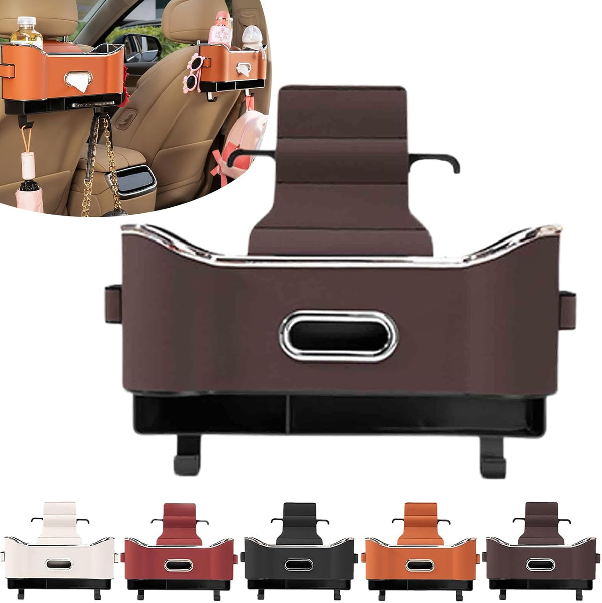 Multifunctional Car Seat Back Storage Box, Car Seat Tissue Box and Storage Box,Universal Car Tissue Organizer Back Seat with 2 Drink Cup Holder (Red)