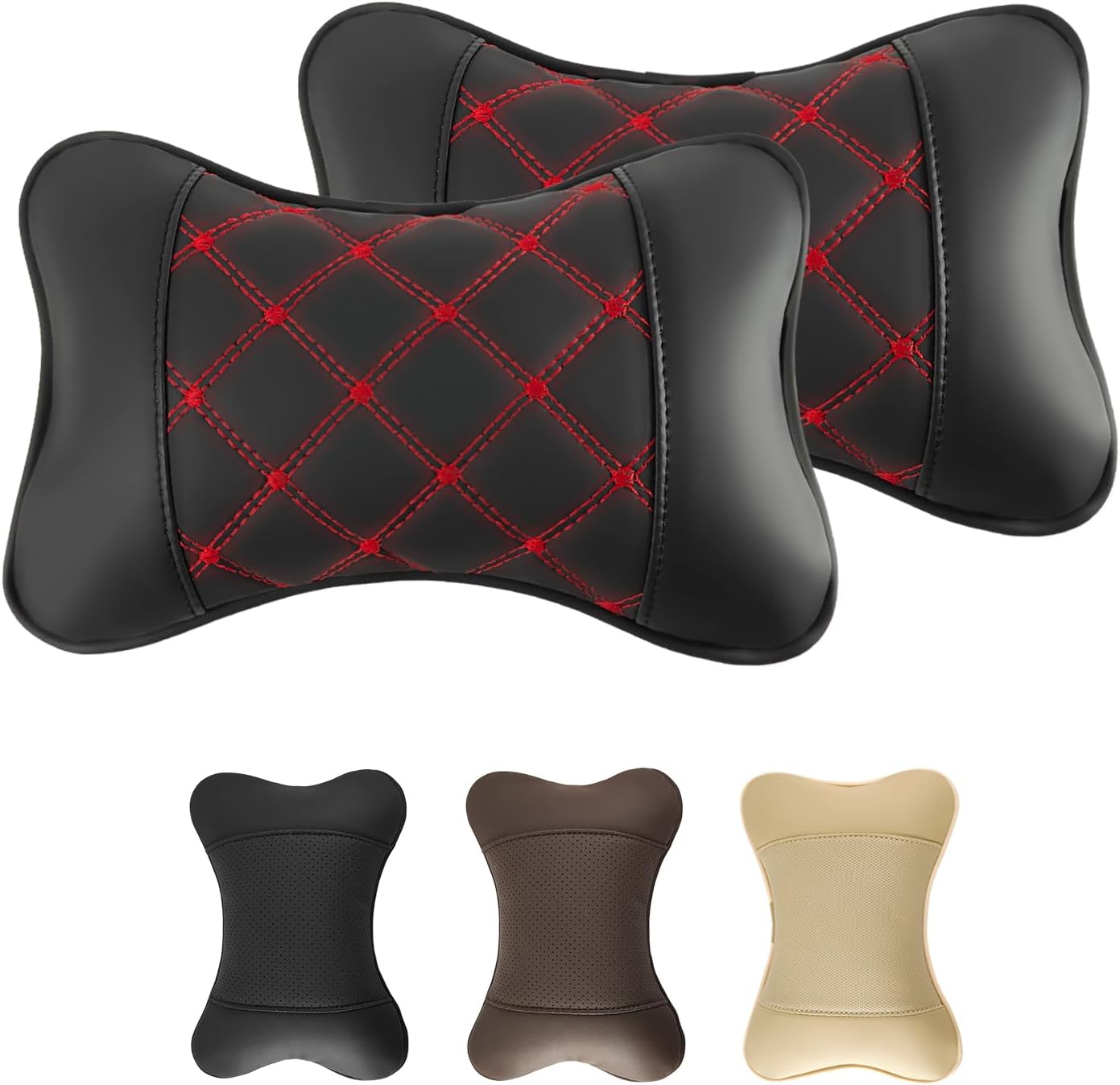 2 Pack Car Neck Pillow PU Leather Automotive Headrest Pillow for Car Support Neck Pain Relief Universal Car Pillow (Brown)