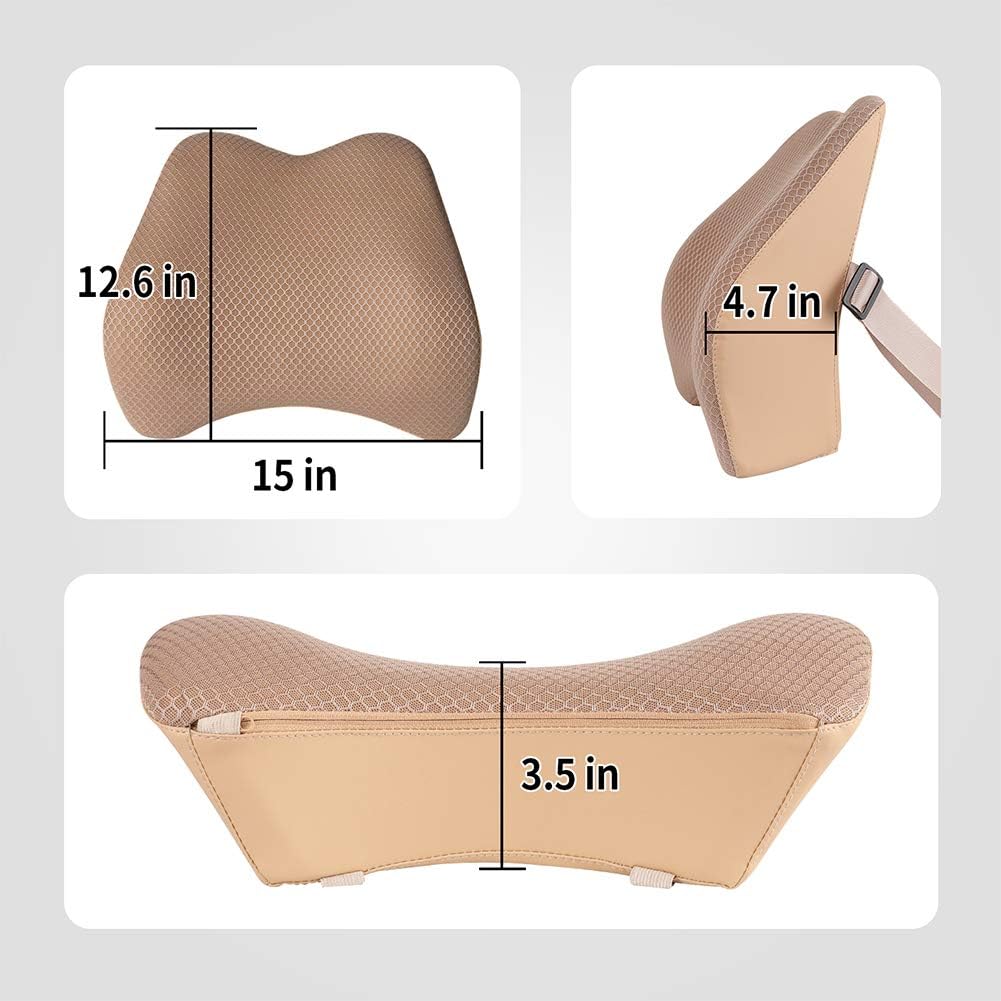 Memory Foam Lumbar Support Pillow for Car - Back Support for Car Seat (Beige)