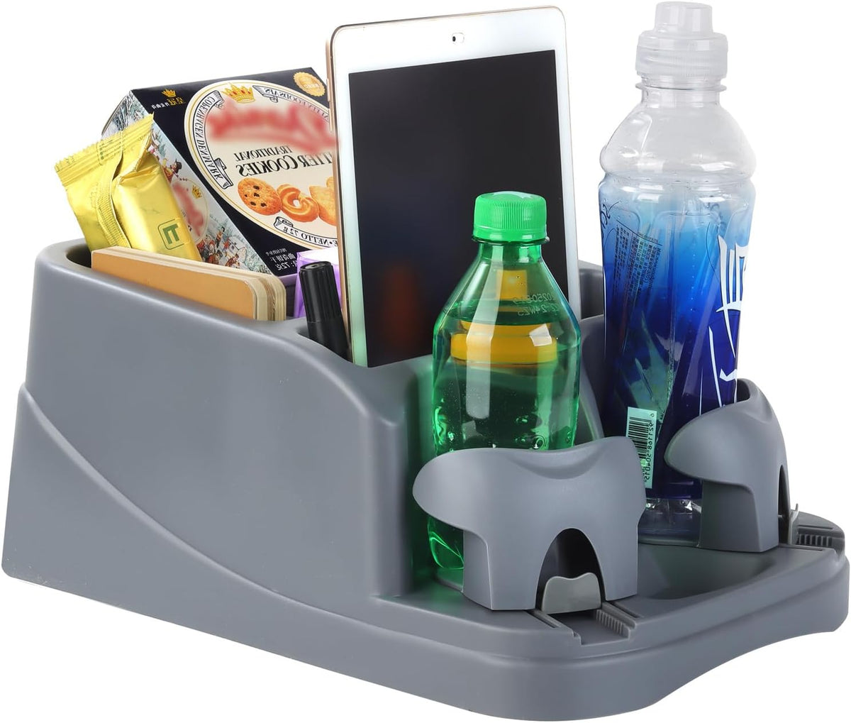 Center Console Organizer,Automotive Consoles Organizers and Storage with 2 Adjustable Cup Holders,Back Bench and Front Seat or Floor Middle Console Universal for Car Truck RV Van SUV (Black)