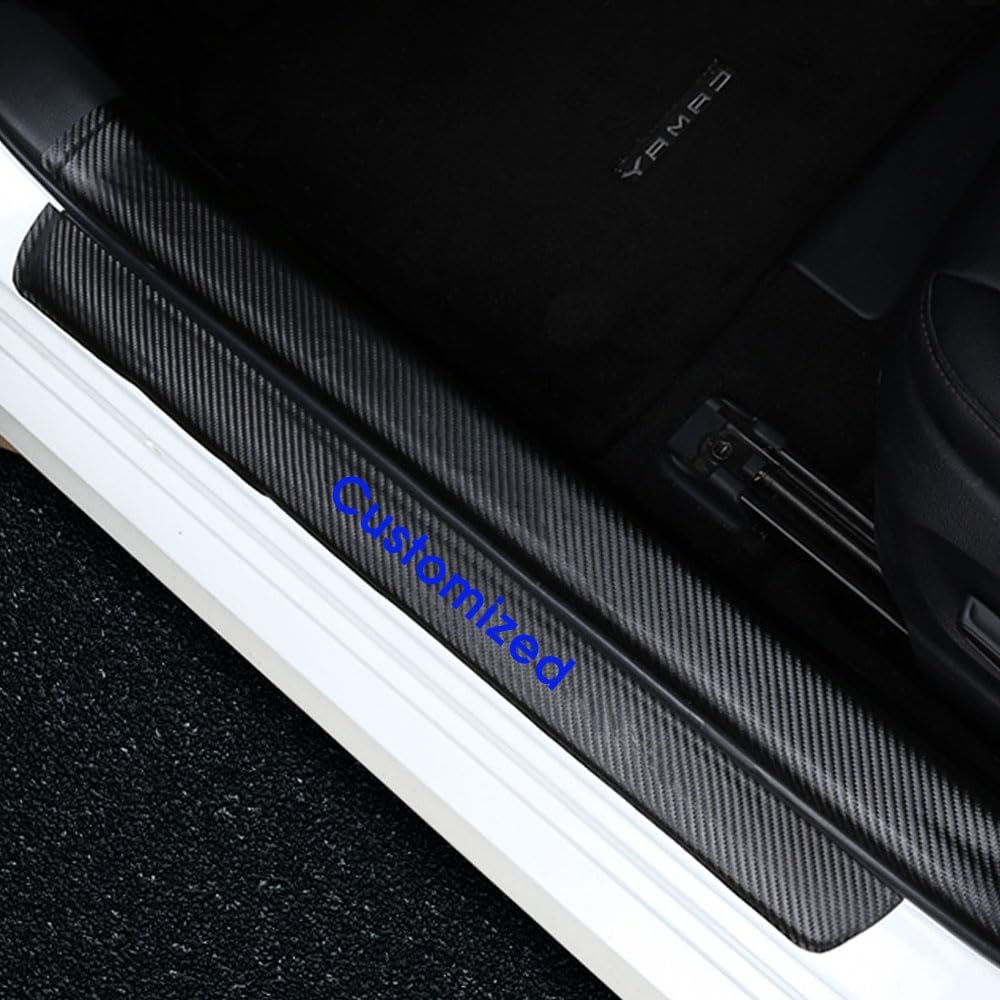 Red Customized Model For Chevrolet Blazer Camaro Colorado Equinox Silverado 1500 Tahoe Traverse Trax Carbon Fiber Style Leather Door Sill Protector Scuff Plate Cover Guard Sills Protector Trim