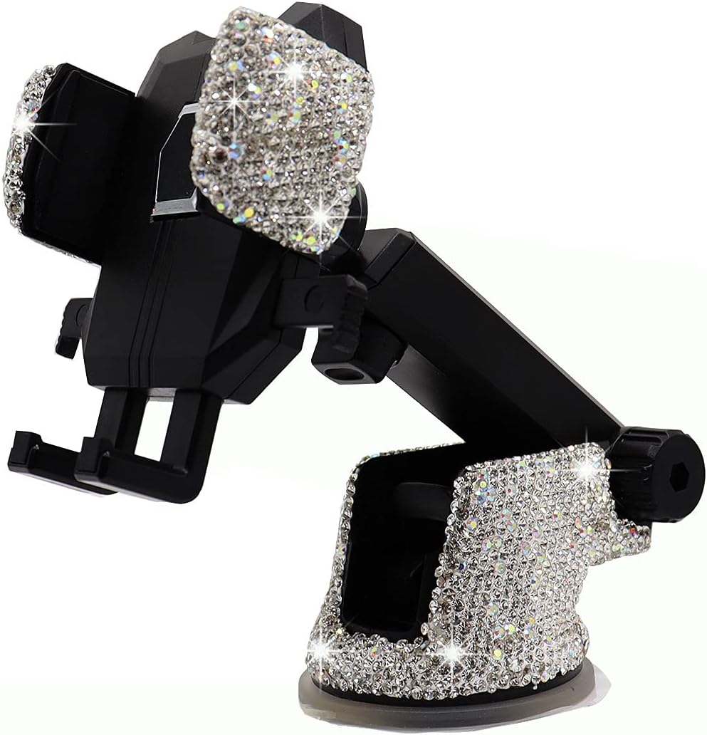 LYCARESUN Bling Car Phone Mount Holder,Shiny Crystal Rhinestone Phone Stand for Women and Girls, Car Accessories for Windshield Dashboard,Compatible with Most Cellphones (red)