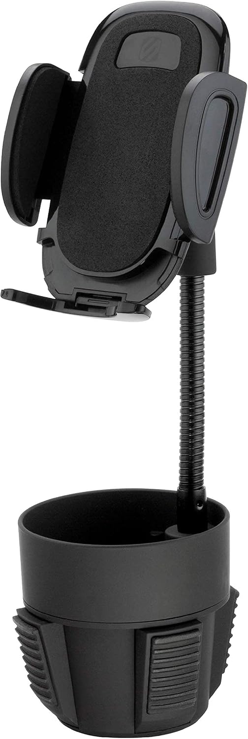 Scosche Universal 12V Car Phone Mount with USB Charger, Phone Holder with Cigarette Lighter Adapter for 12V Socket Plug-In, Flexible Gooseneck, Adjustable Cradle for iPhone & Android Cell Phones