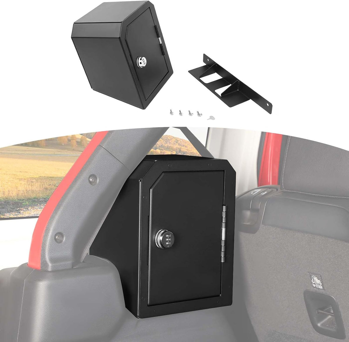 for Jeep JLU Right Side Trunk Safe Box with Security Lock for Jeep Wrangler JLU 2018-2023 4DR without Trunk Speaker Black Metal Storage Accessories