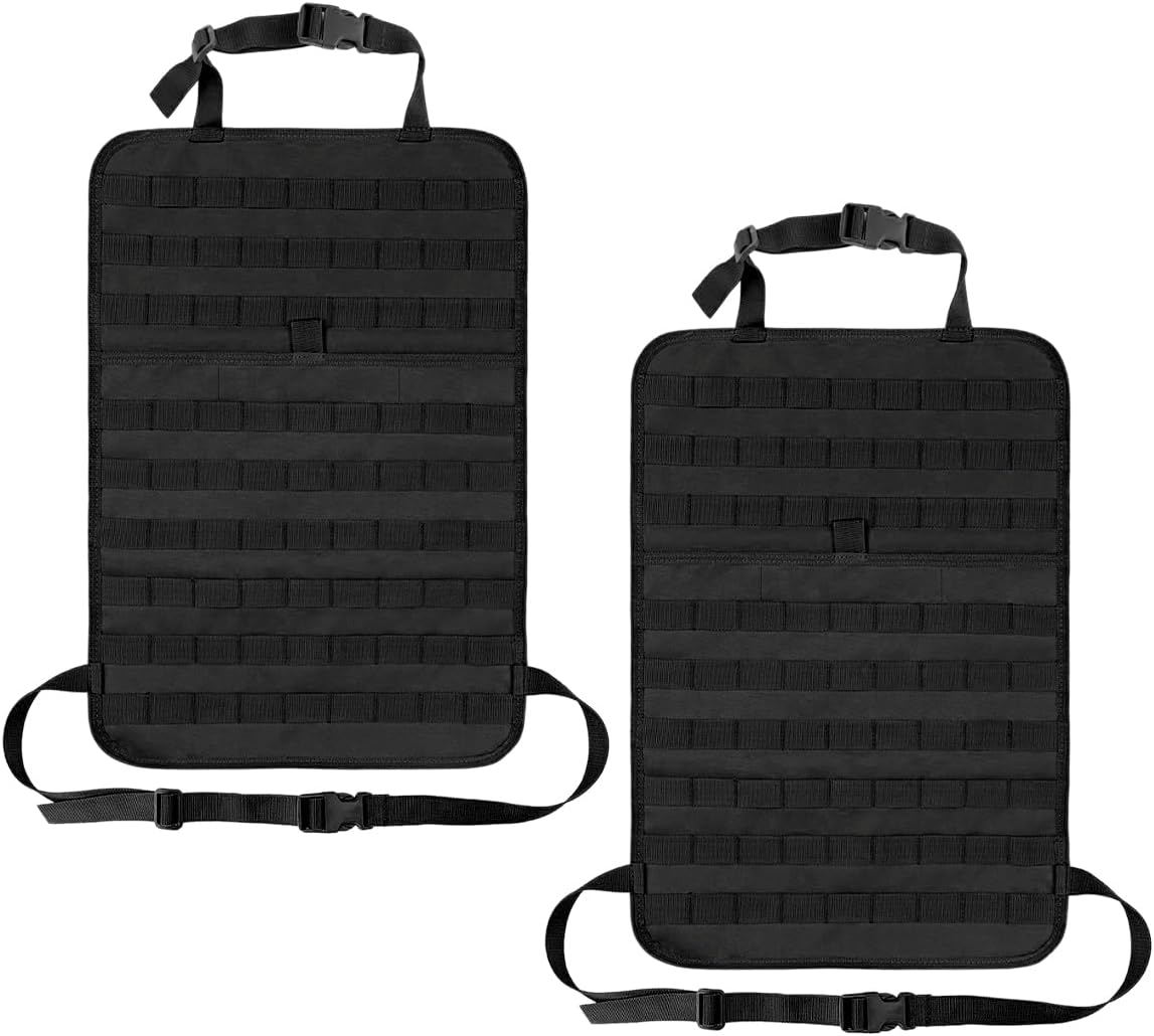 2 PCS Car Seat Back Organizer, Tactical MOLLE Sag Proof Vehicle Panel Backseat Cover Protector, Universal Molle Nylon Storage Bag Seat Back Hanger Pad for Car Truck SUV Pickup (Camouflage ACU)