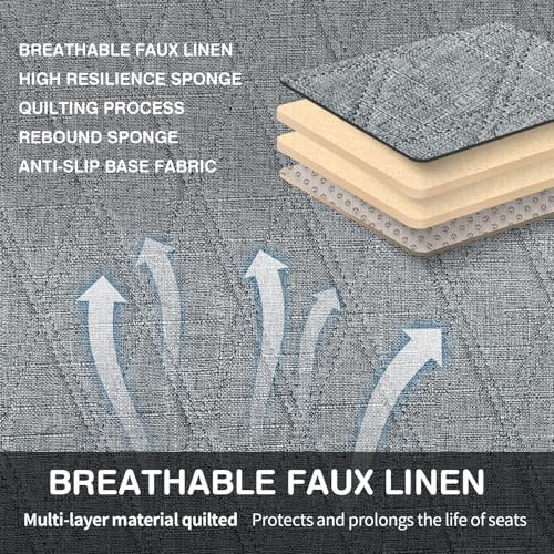 Universal Grey Anti-Slip Rear Car Seat Cover Size S - Faux Linen Bottom Bench Seat Cushion Fits Most of Vehicles Cars Truck SUV Van - Automotive Long Back Seats Protectors with Storage Pocket