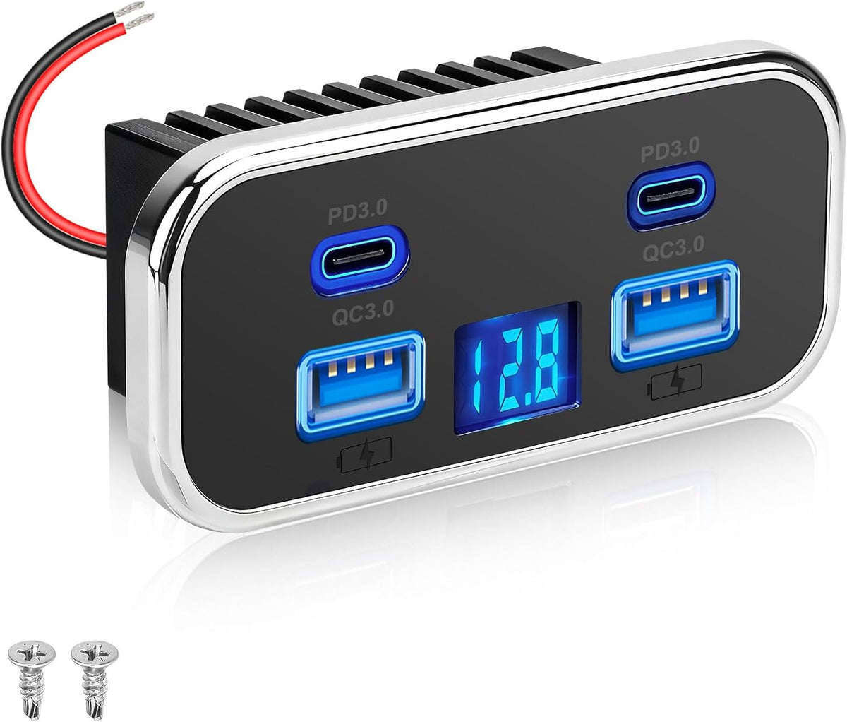 Linkstyle 2PCS RV USB Outlet, 76W Dual 18W USB-A & Dual 20W PD3.0 Ports, Power Outlet Panel with Voltmeter for 12V/24V Car Truck Marine