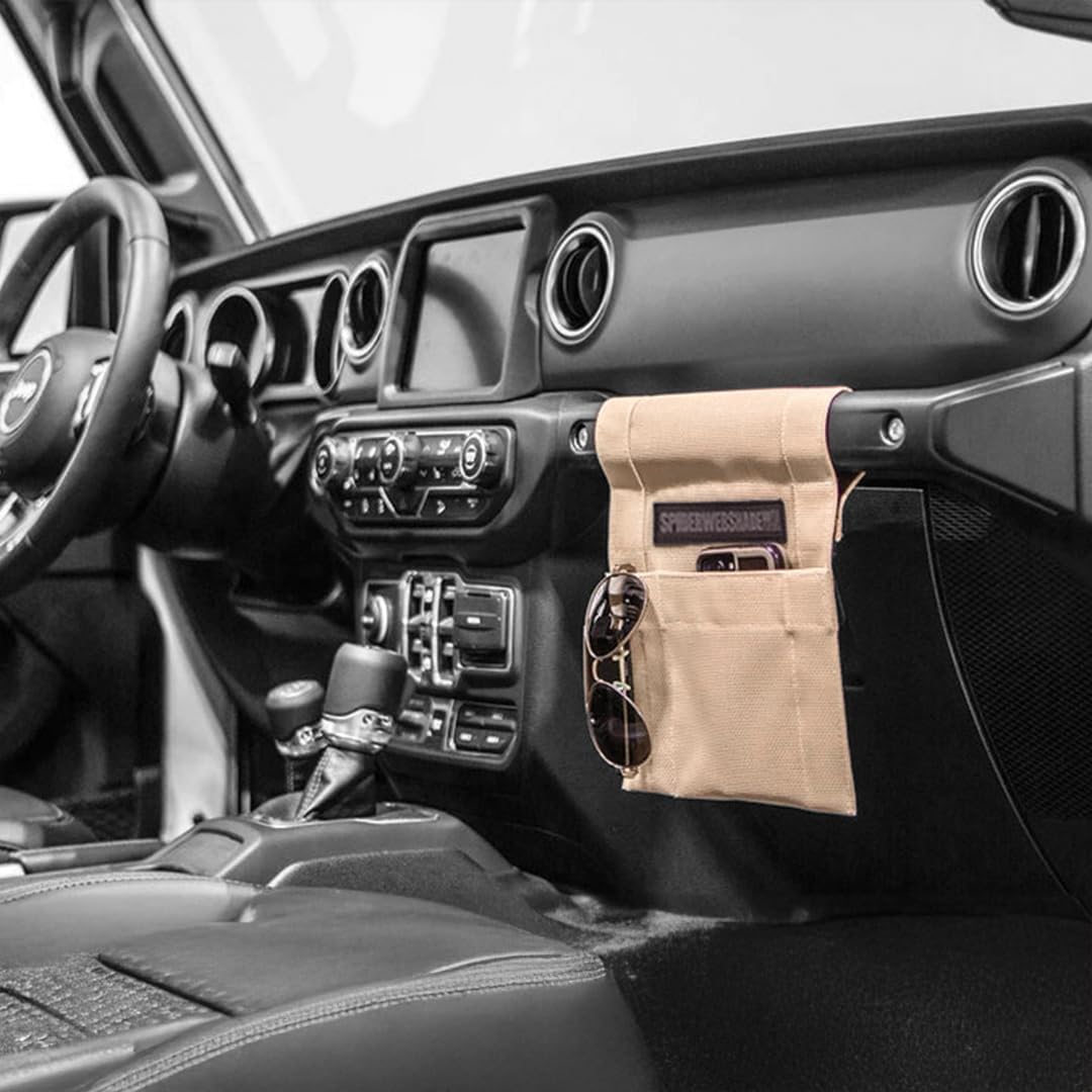 SPIDERWEBSHADE Grab Bag - Front Passenger Seat Grab Bar Multi-Purpose Storage Organizer Bag - For Jeep Wrangler CJ YJ JK JL JKU JLU Gladiator - MADE IN AMERICA - Travel Essentials Holder - (Yellow)