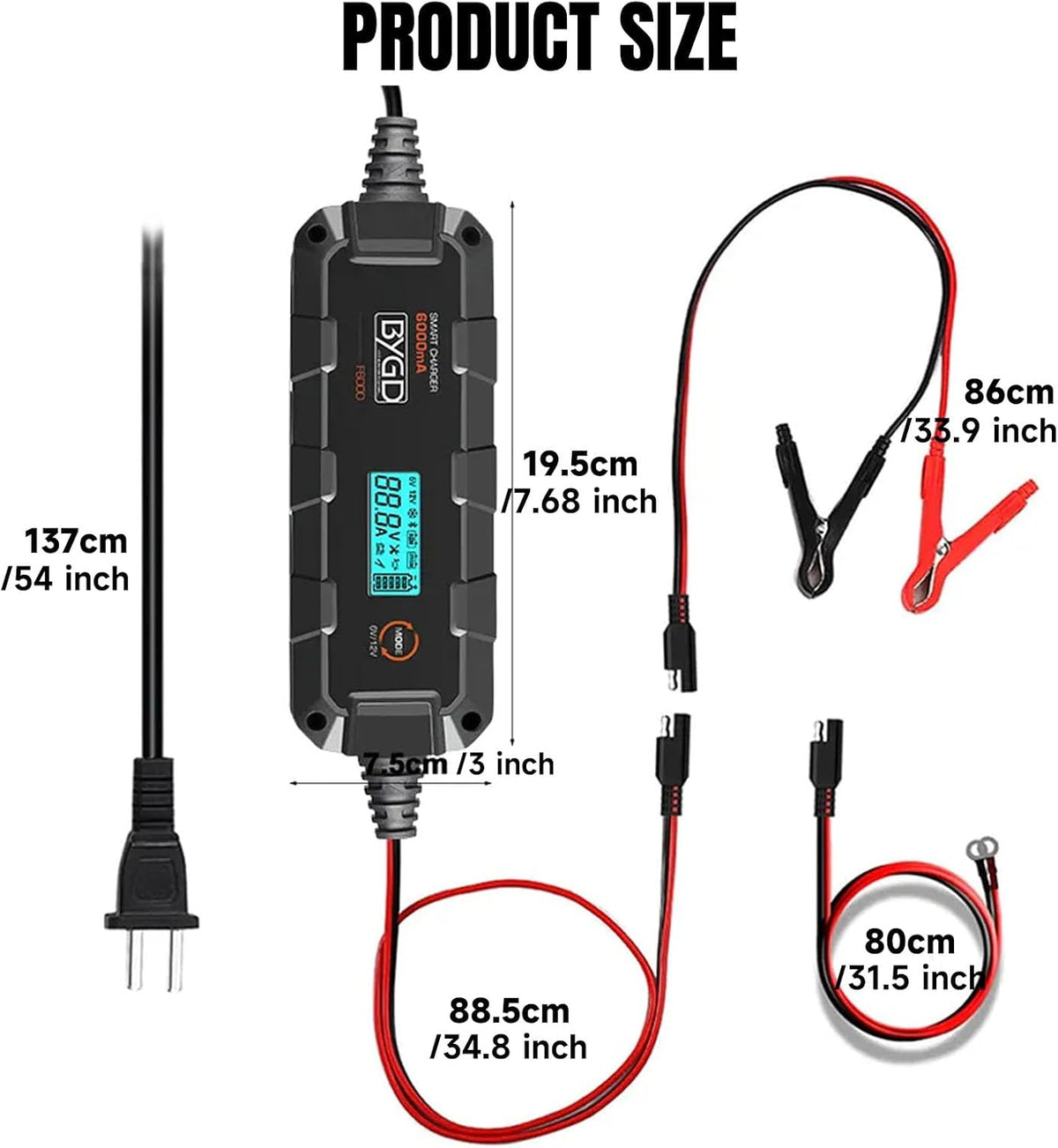 6A Car Battery Charger, 6V/12V Automative Trickle, Maintainer Battery Charger Desulfator with Temperature Compensation, LiFePO4 & Lead Acid Batteries for Motorcycle Lawn Mower Boat