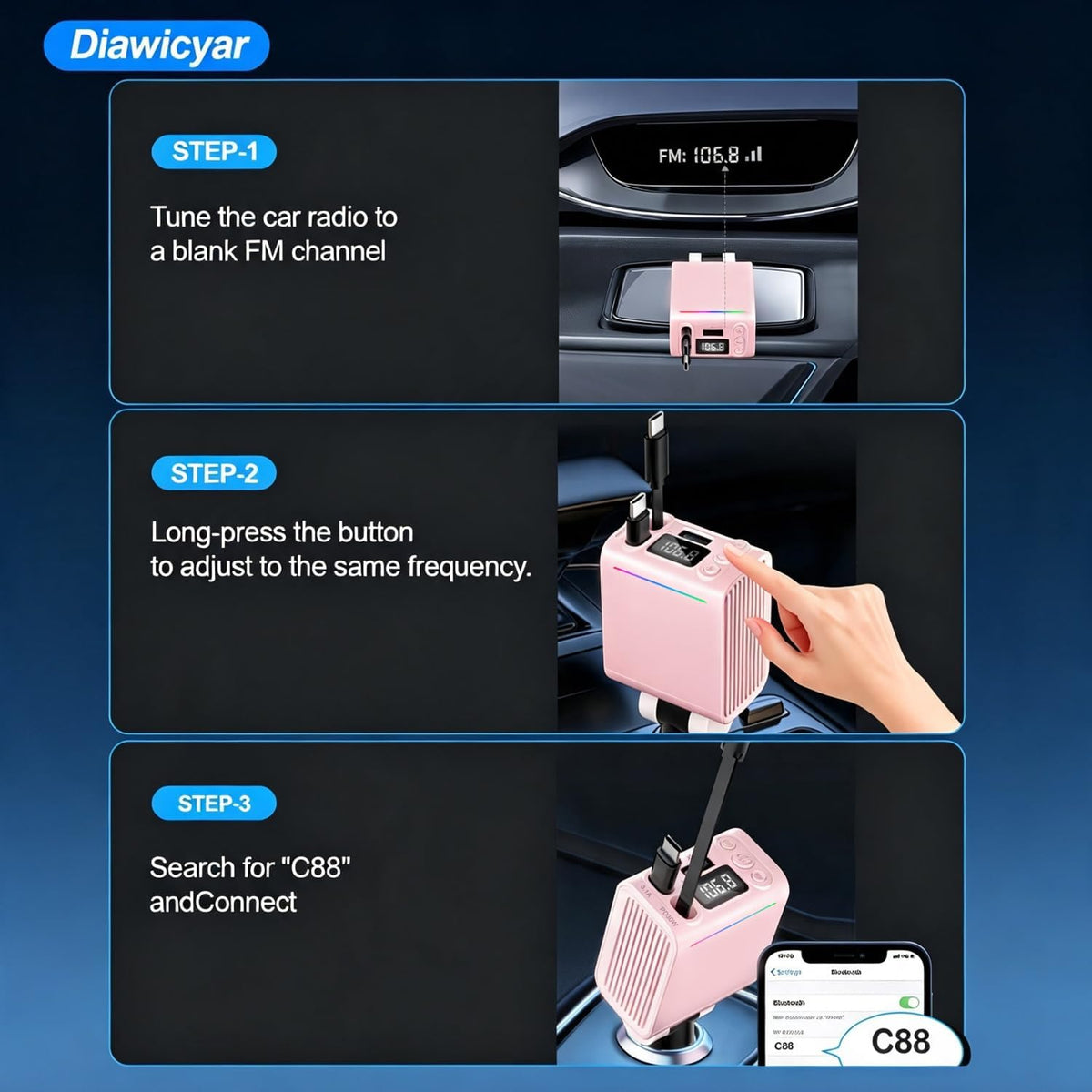45W FM Transmitter Bluetooth Car Adapter, Wireless FM Bluetooth Transmitter